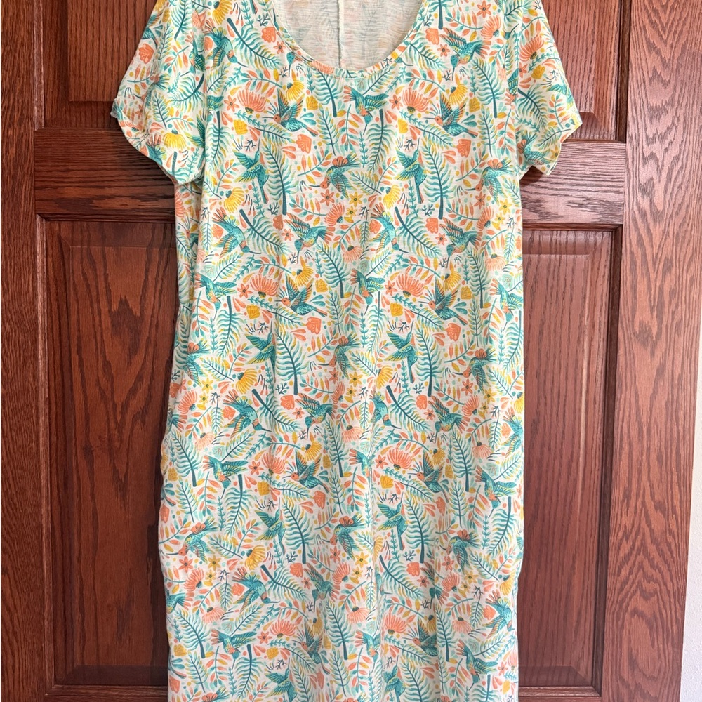 Duluth Trading Co Tropical Print Midi Dress - Orange, Green, Yellow